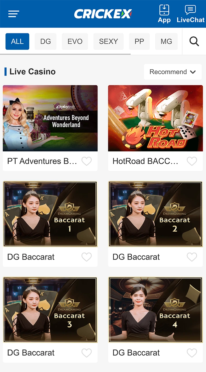 Enjoy live casino games at Crickex website.