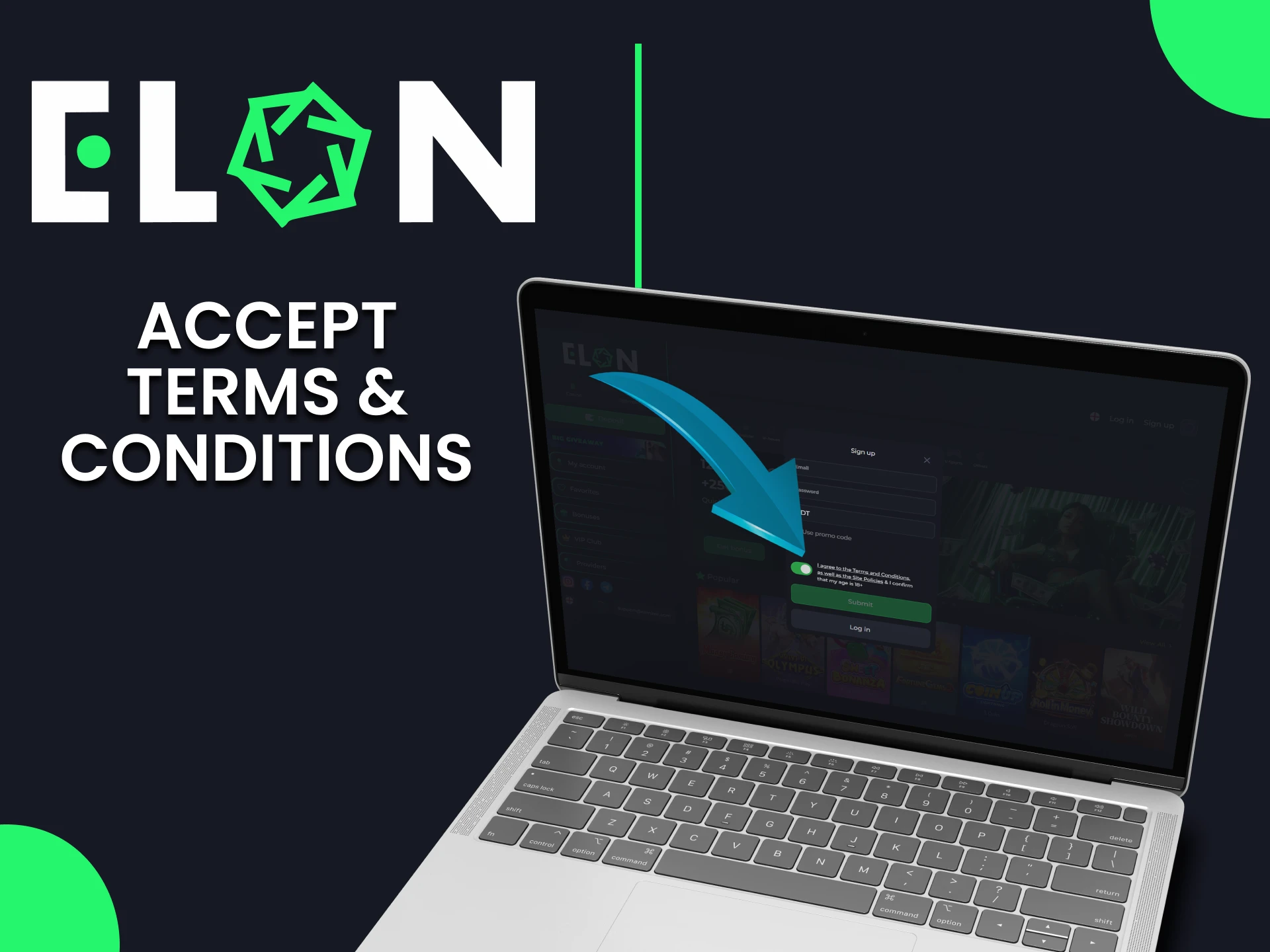 Accept terms and conditions at ElonBet and get started.