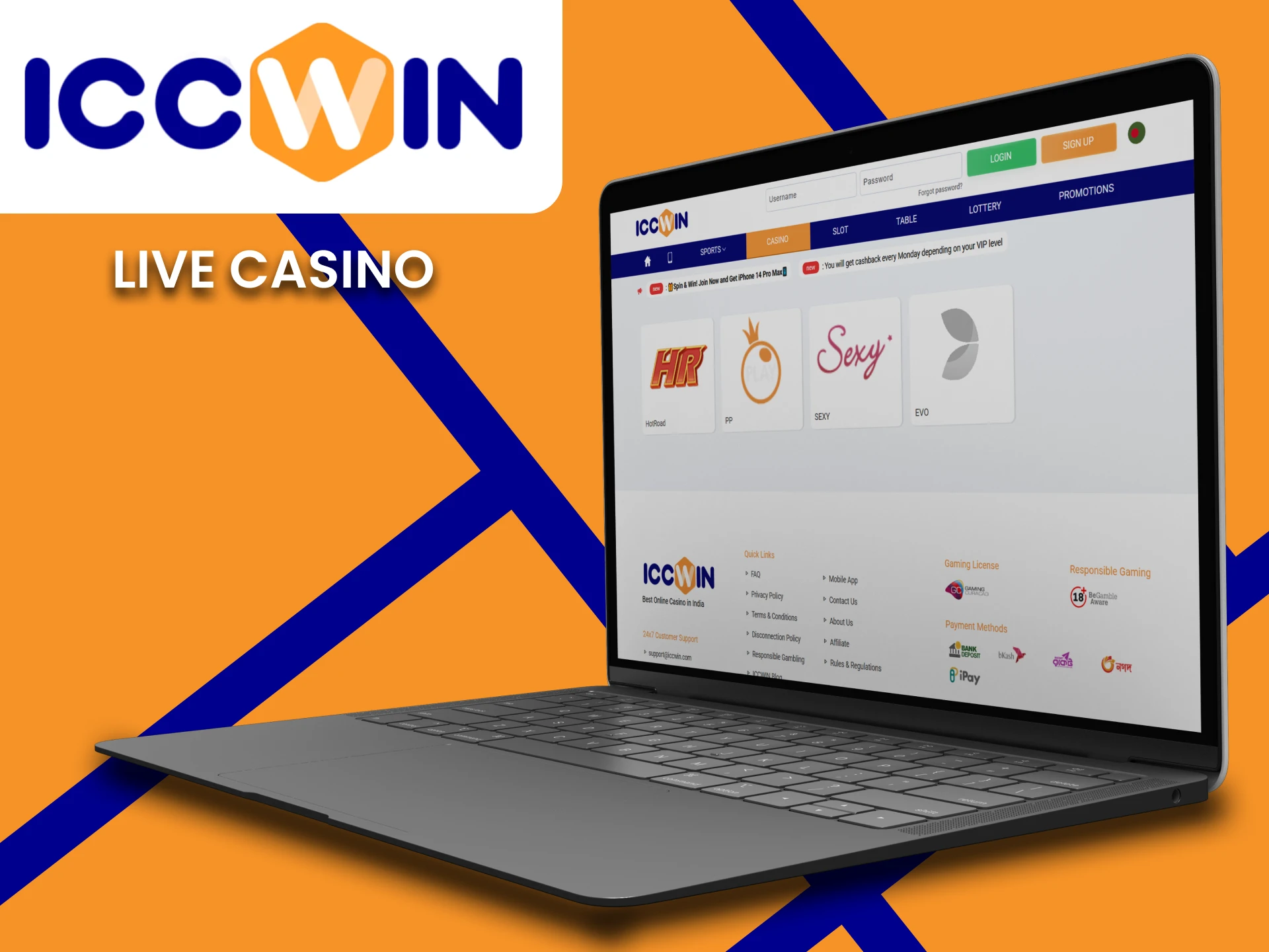 Enjoy thrilling live casino games at ICCWin and feel the excitement.