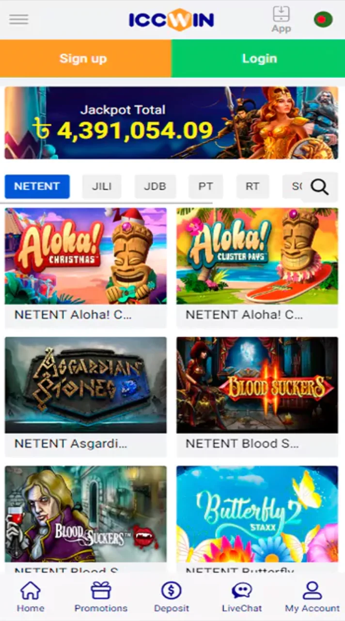 ICCWin casino page play top games and win big.