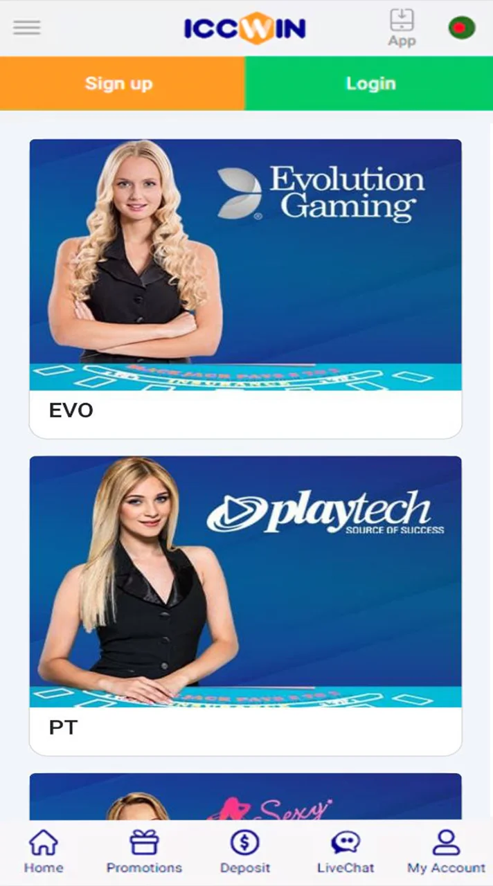 ICCWin live casino page experience real time action.