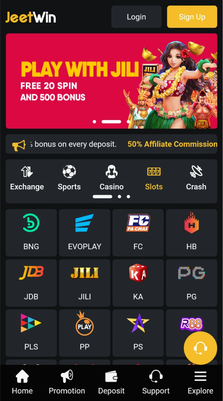 Check out the vibrant casino section of the JeetWin website.