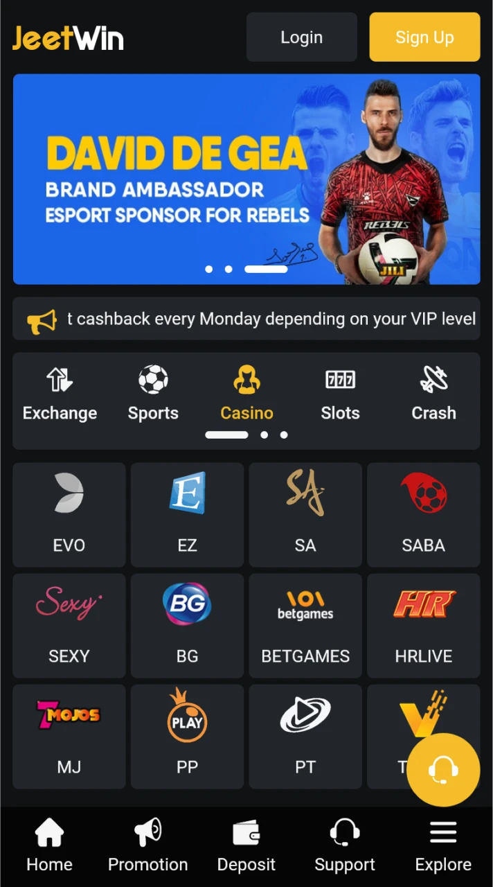 The live casino section of JeetWin features a selection of games with real dealers.