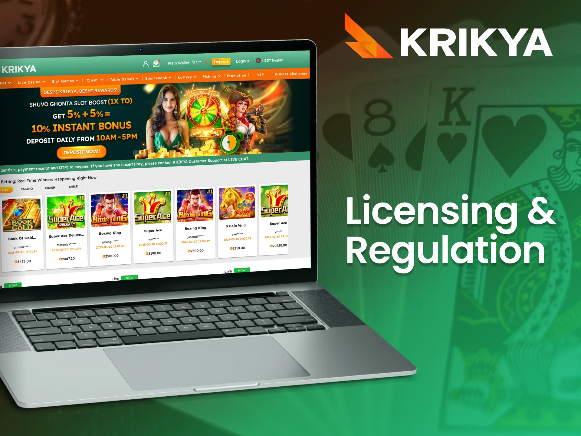 Krikya operates under a reputable casino gaming license.