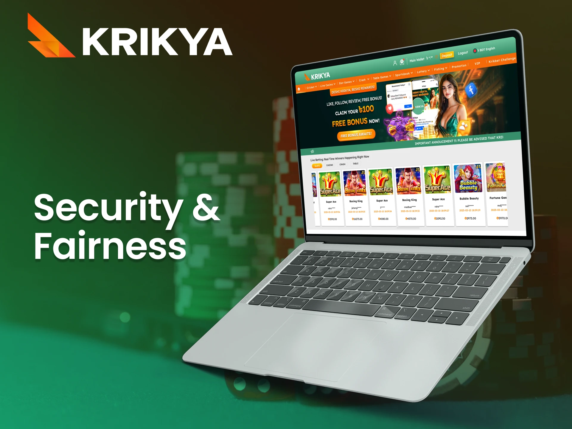 Krikya ensures fair play and secure transactions for every player.