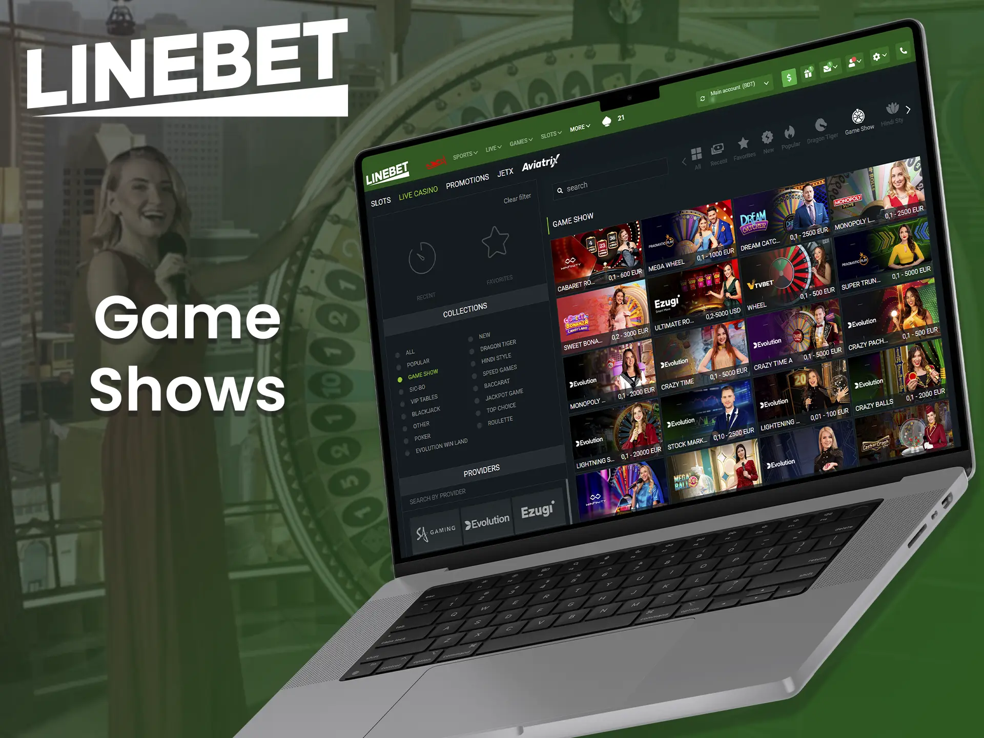 Popular game shows at Linebet casino.