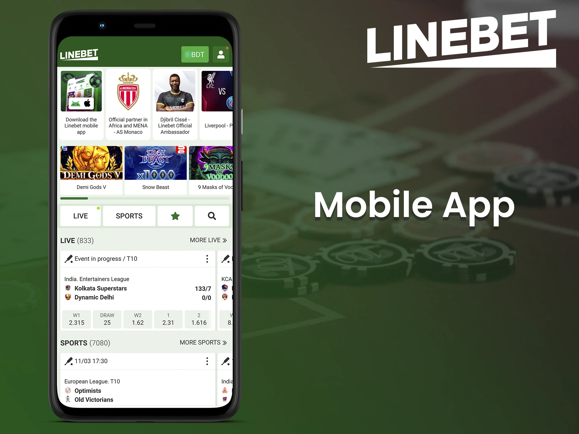 Play your favorite games anywhere with the Linebet app.