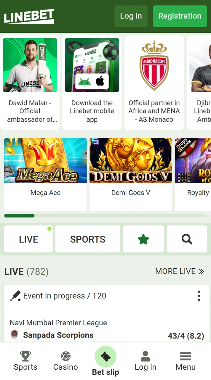 Main page of the Linebet platform.