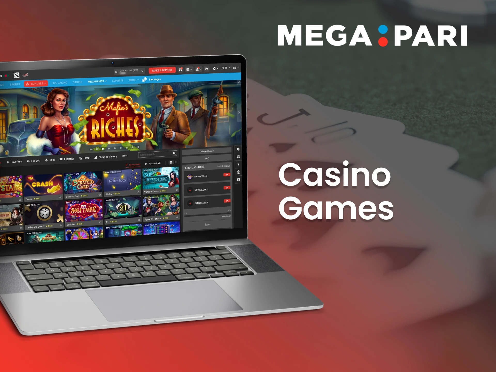 Explore a diverse selection of casino games at Megapari.