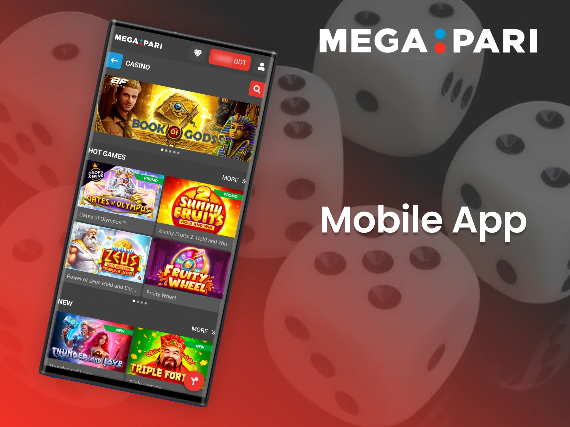 Place bets and play casino games with the Megapari mobile apps.