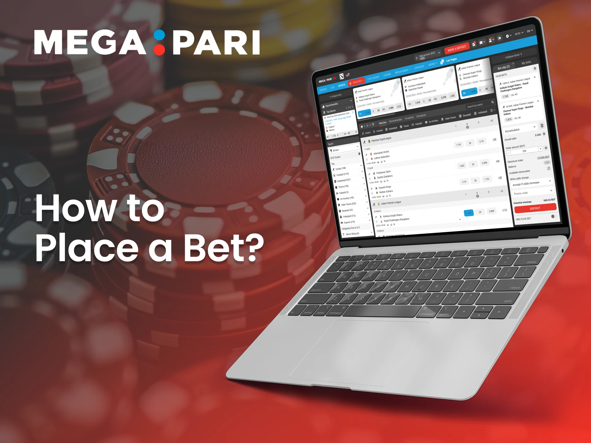 Easily place bets on your favorite sports or games at Megapari.