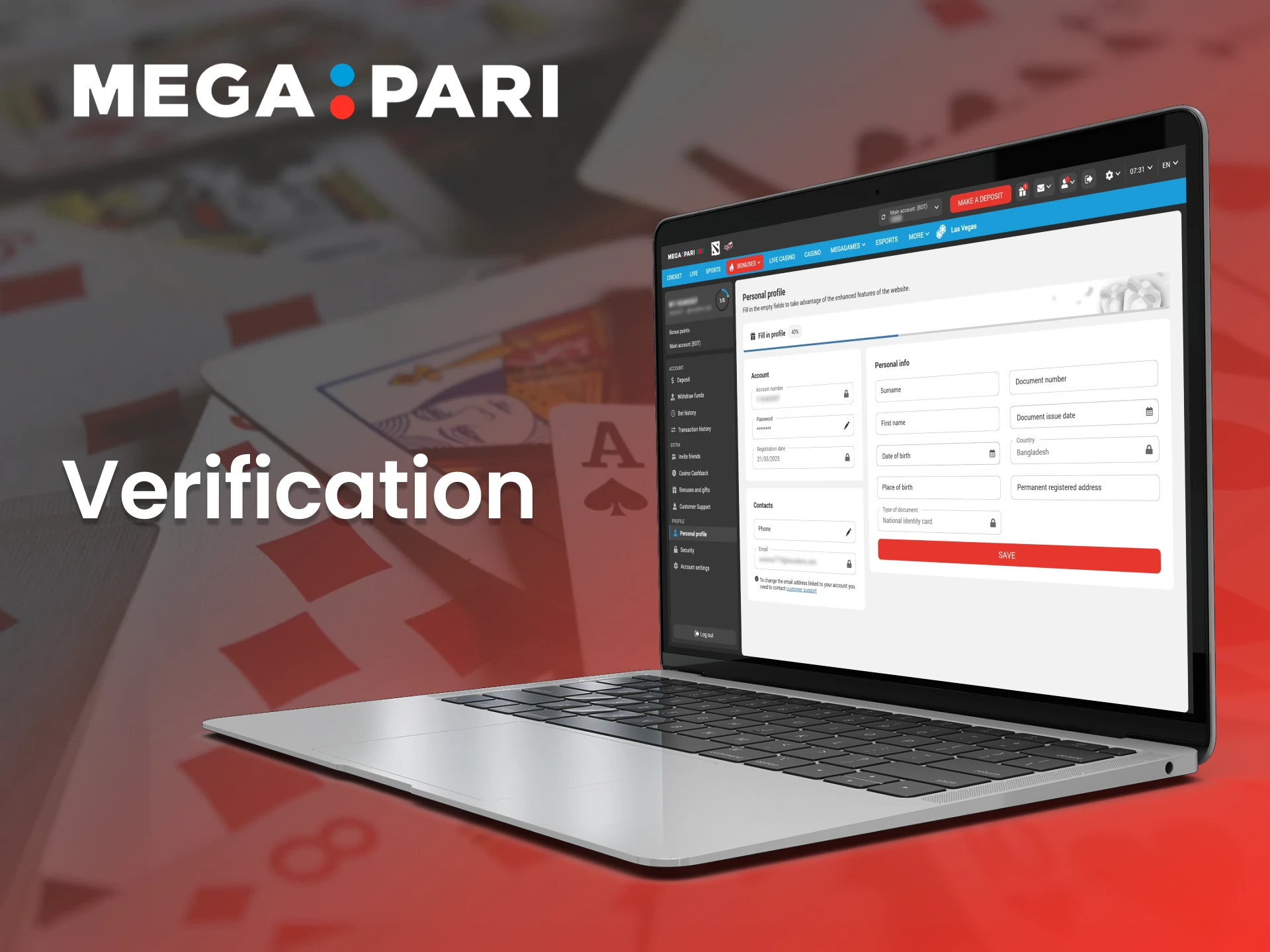 Secure your Megapari account with verification.