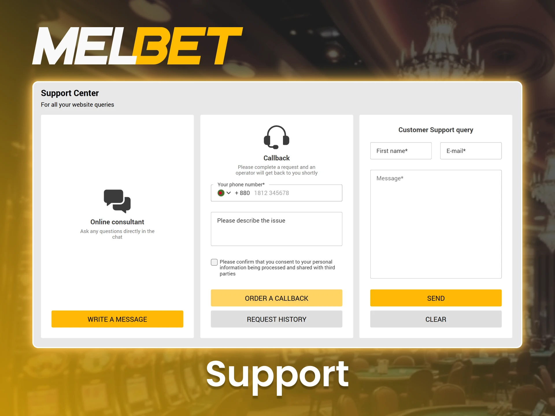 Melbet customer support team is ready to address all your questions and concerns.