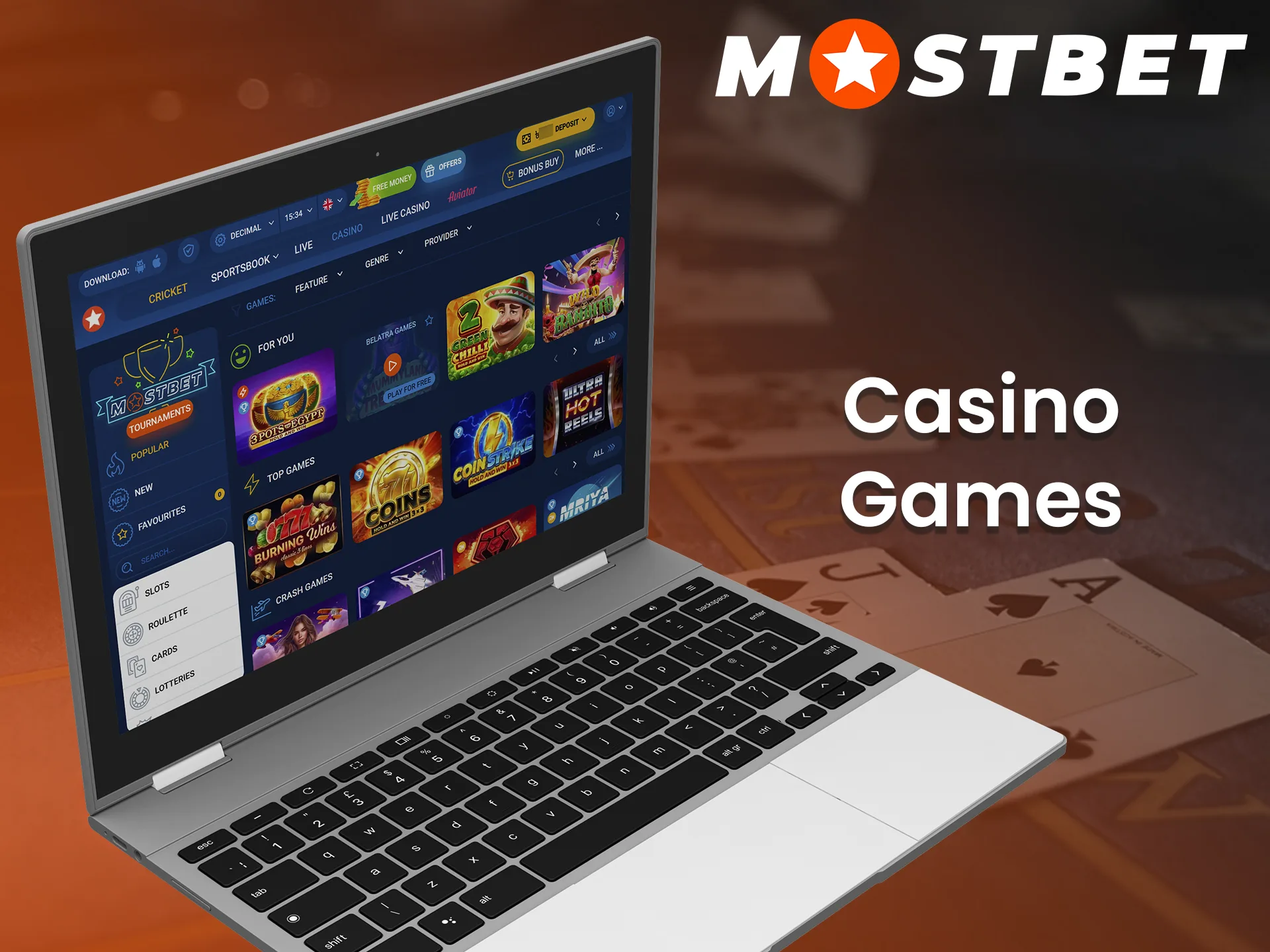 Mostbet platform offers a variety of casino games.