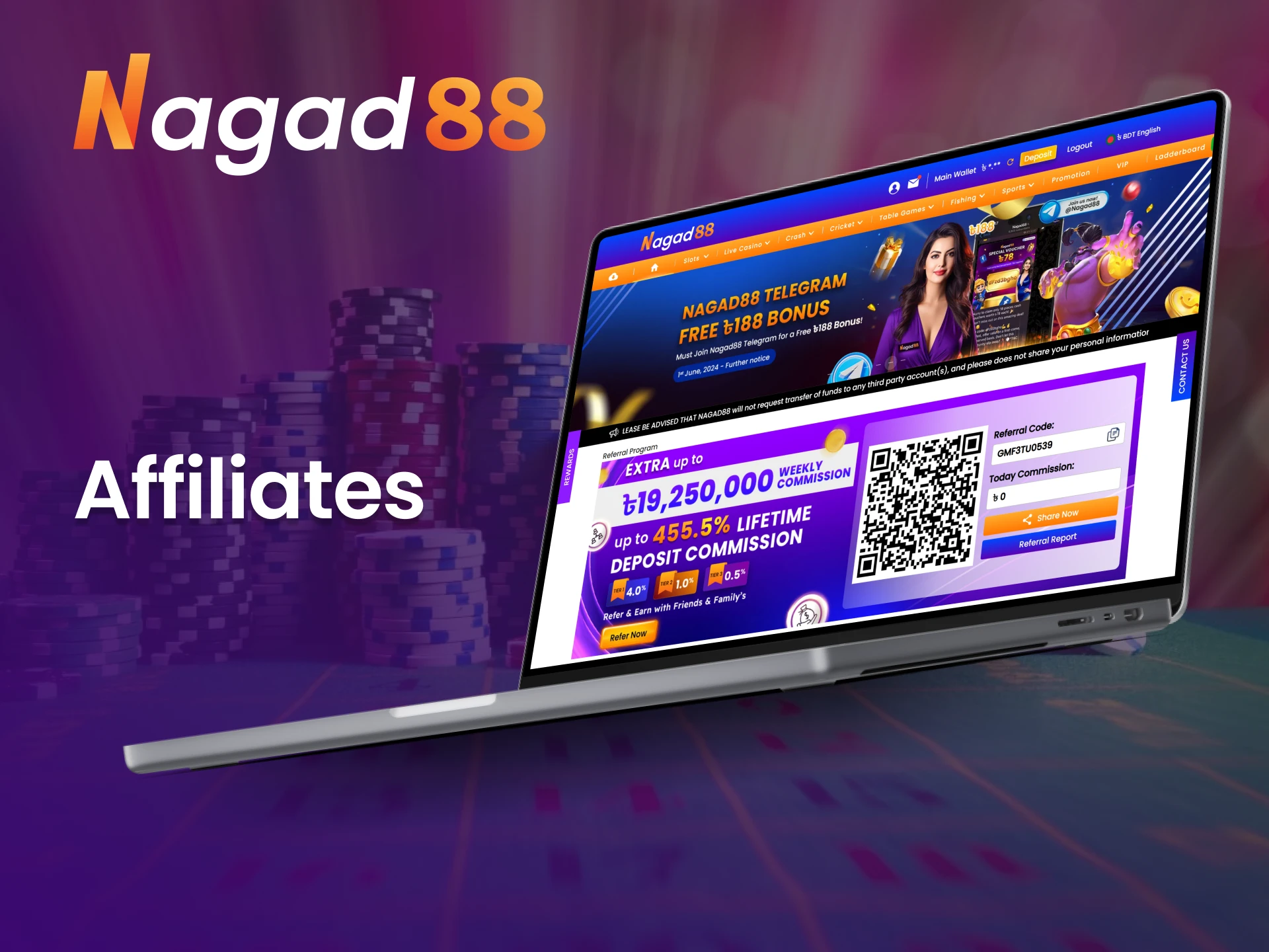 Earn money with the Nagad88 affiliate program.