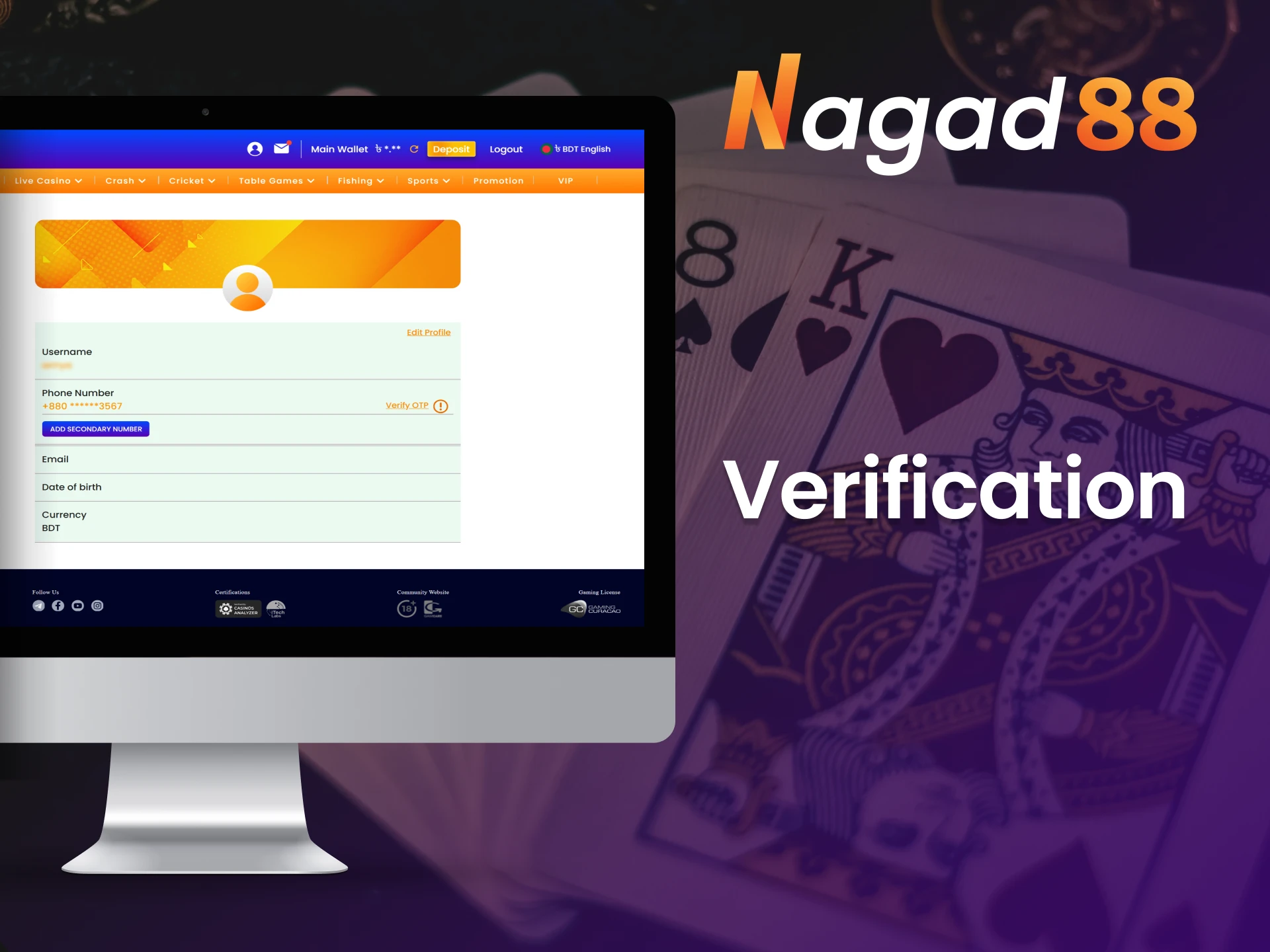 Complete your Nagad88 account verification to stay secure.