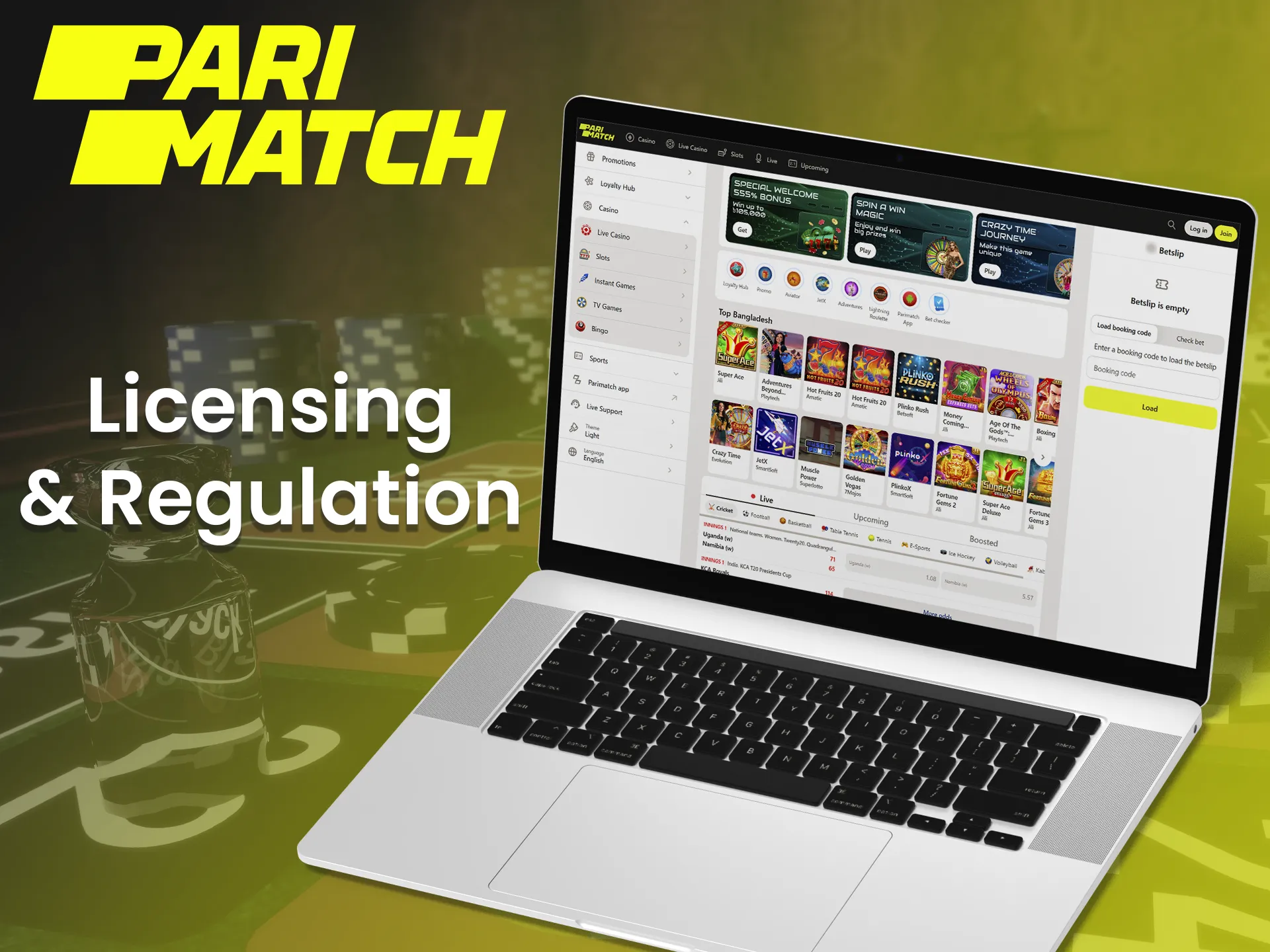 Parimatch is a legal and certified online casino.