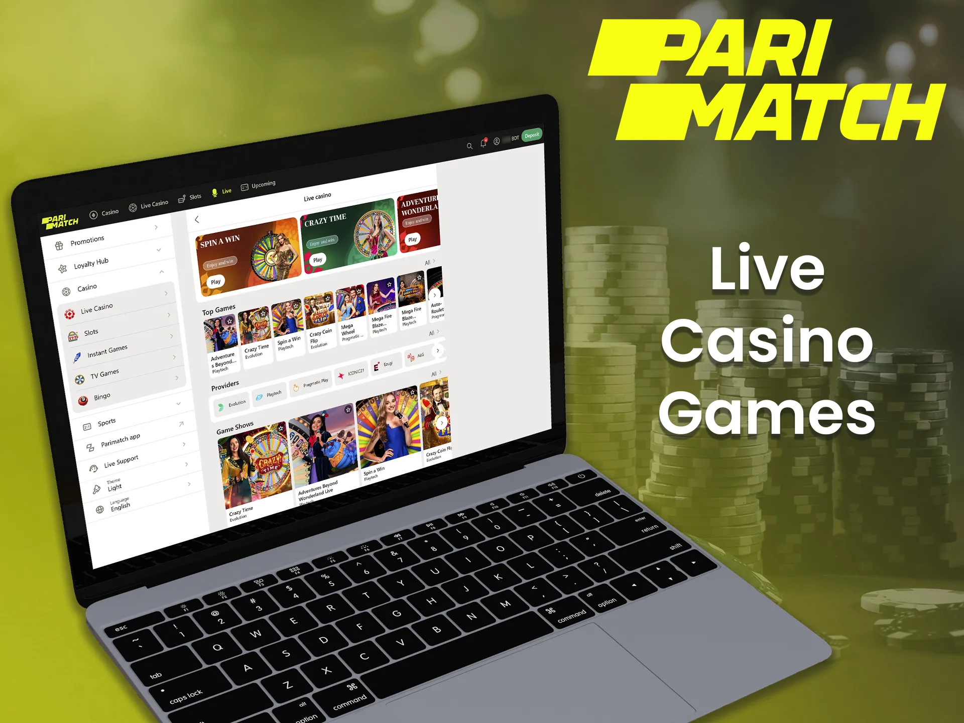 Real-time games with professional dealers at Parimatch platform.