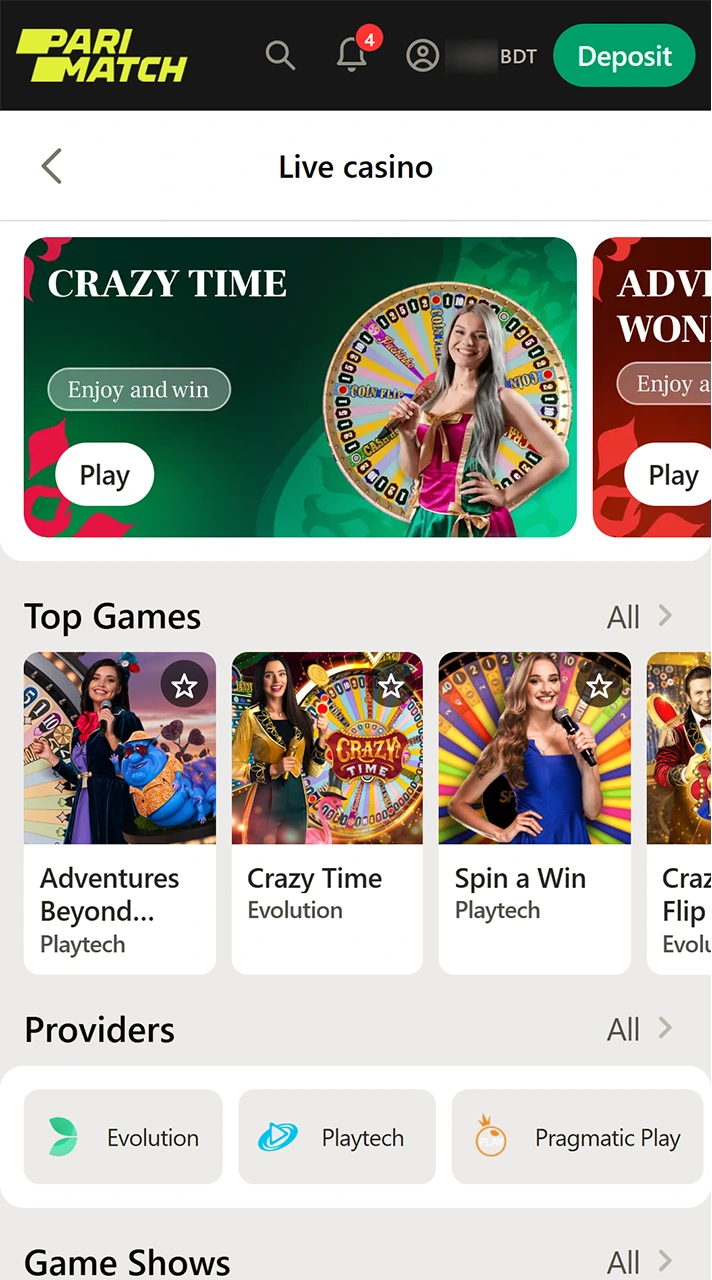 Immerse yourself in a live casino atmosphere with Parimatch.
