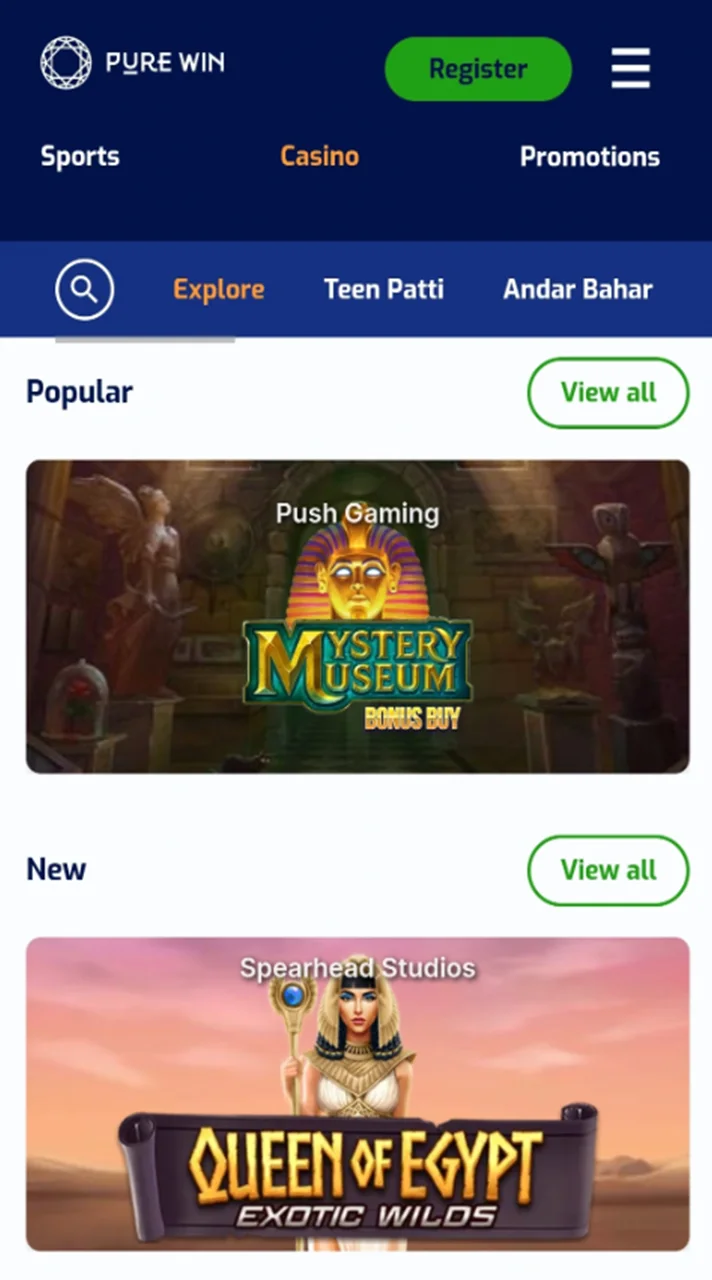 Pure Win casino page offers a huge selection of thrilling games.
