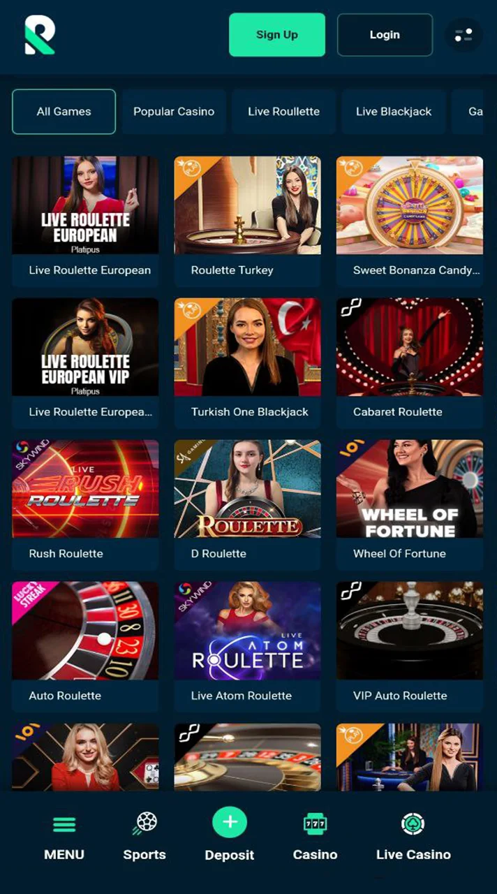 Rolletto live casino page enjoy real time excitement.