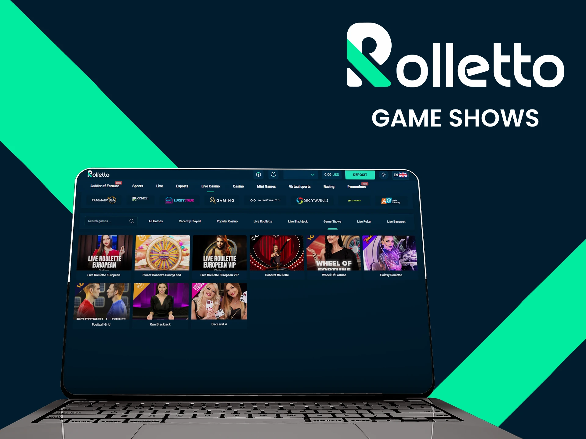 Experience exciting game shows at Rolletto casino.