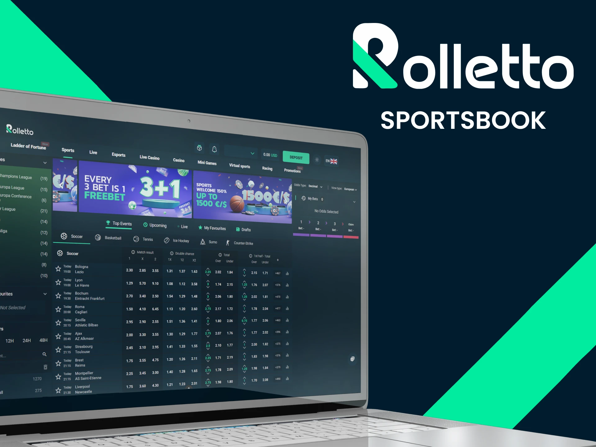 Bet on your favorite sports at Rolletto sportsbook.