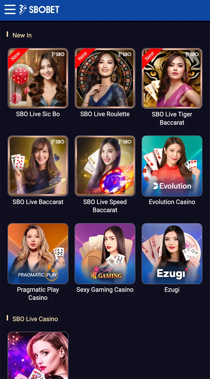 Sbobet live casino page enjoy real time excitement.