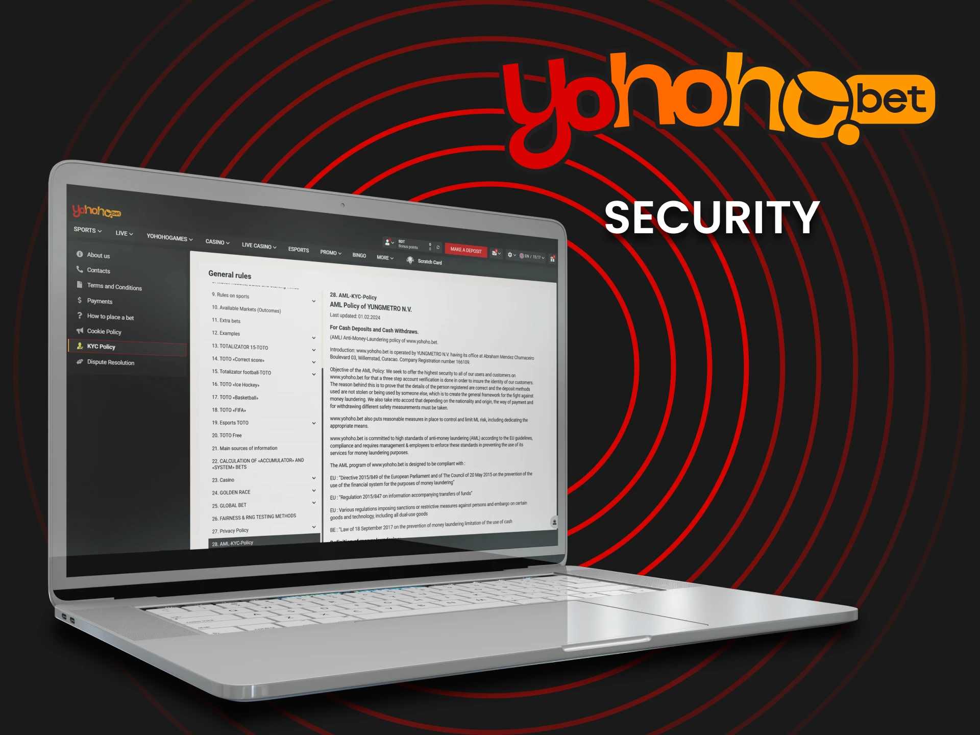 Yohoho Bet casino security and fairness play with confidence.