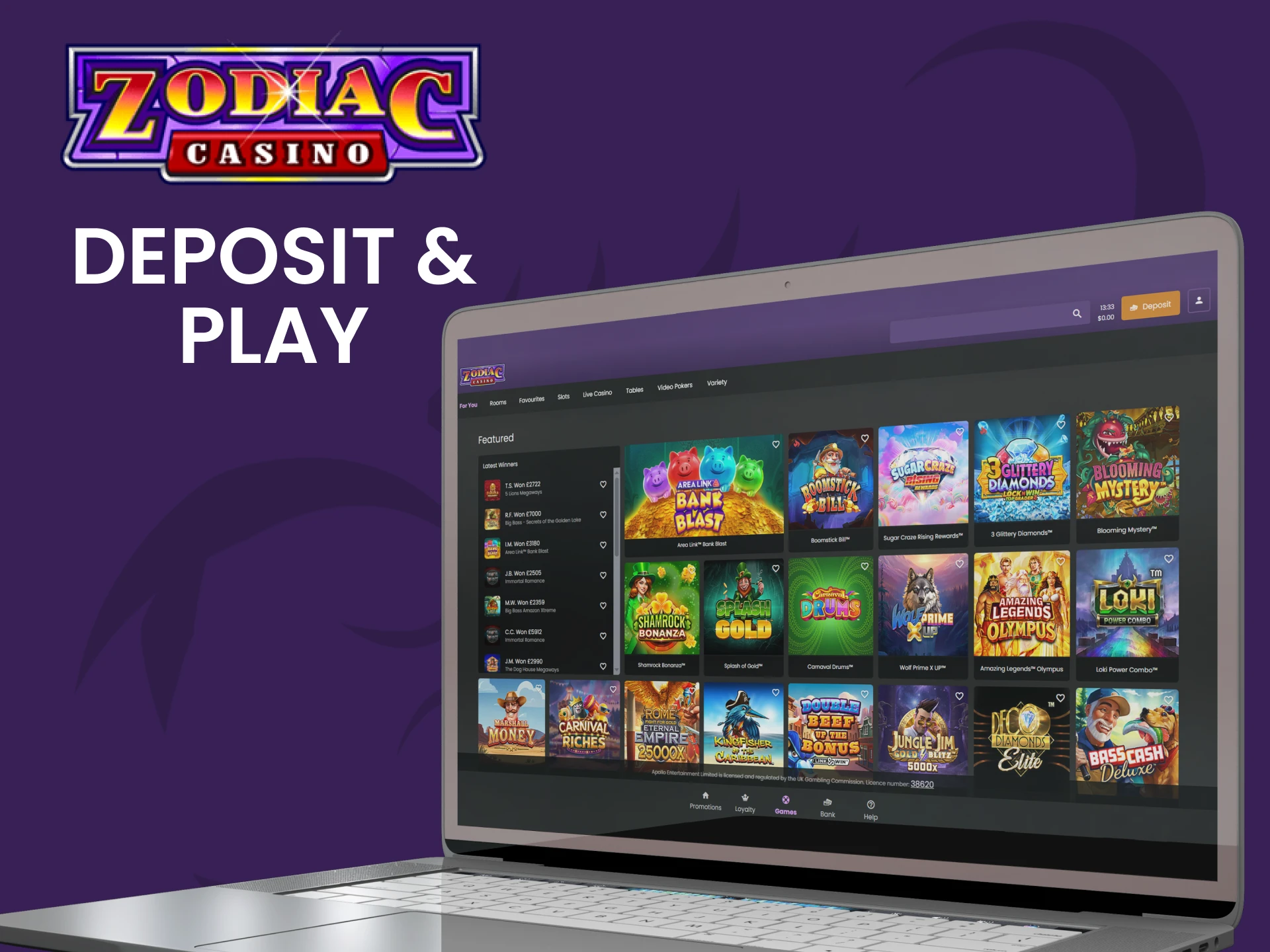 Make your first deposit and start winning at Zodiac.