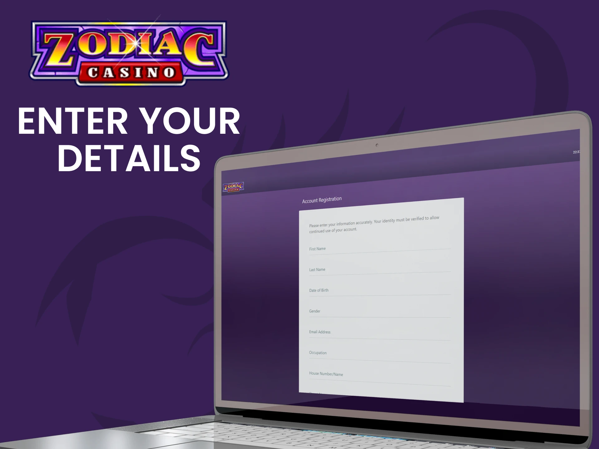 Enter your details to join Zodiac casino.