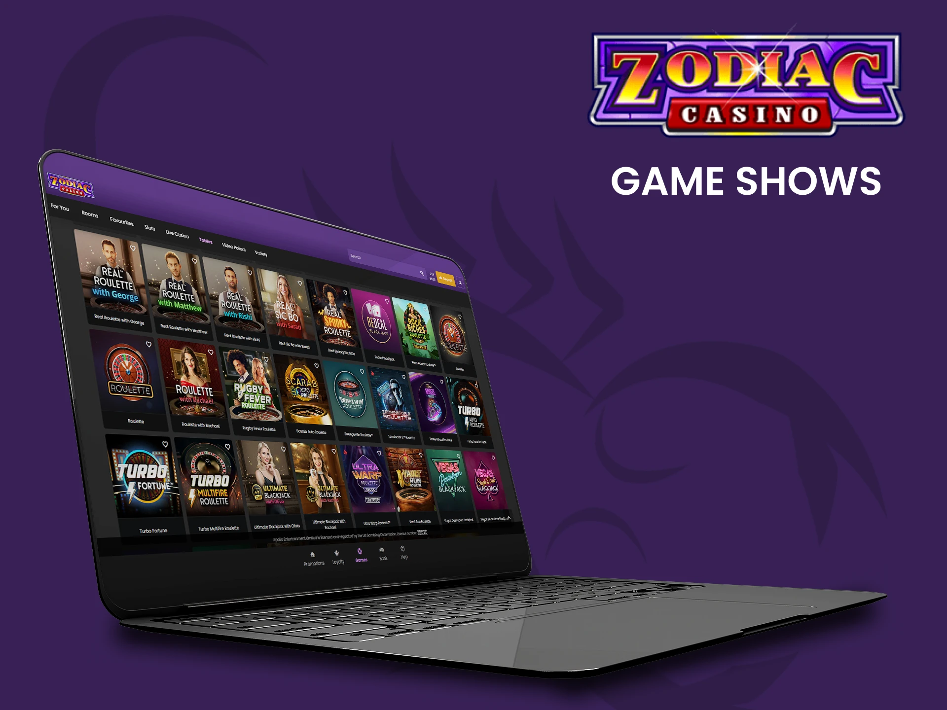 Experience exciting game shows at Zodiac casino.