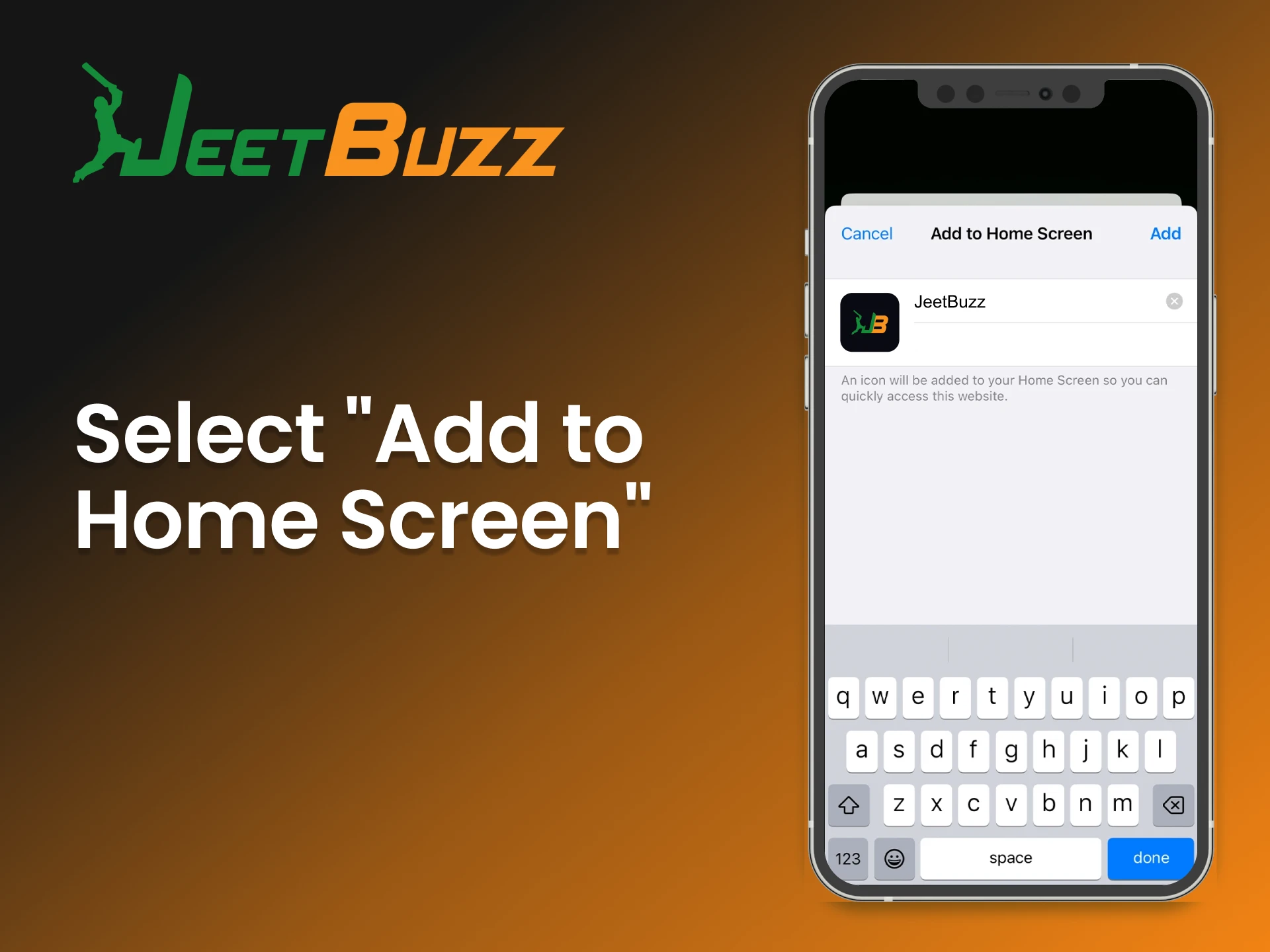 Select "Add to Home Screen" to create a quick access icon for JeetBuzz on your iOS device.