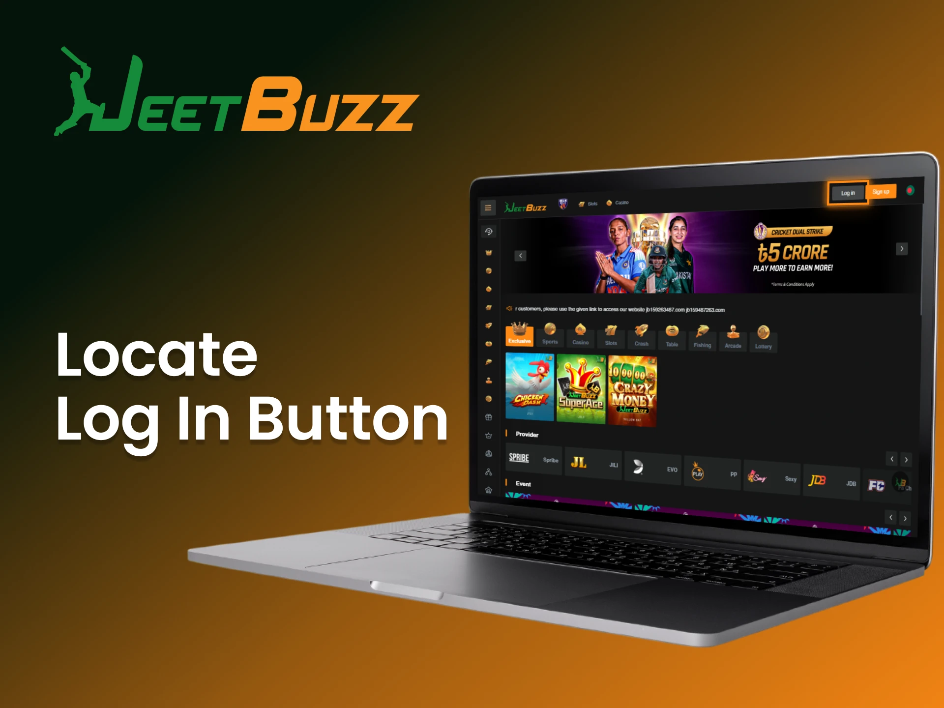 Find the login button on the JeetBuzz site to access your account now.