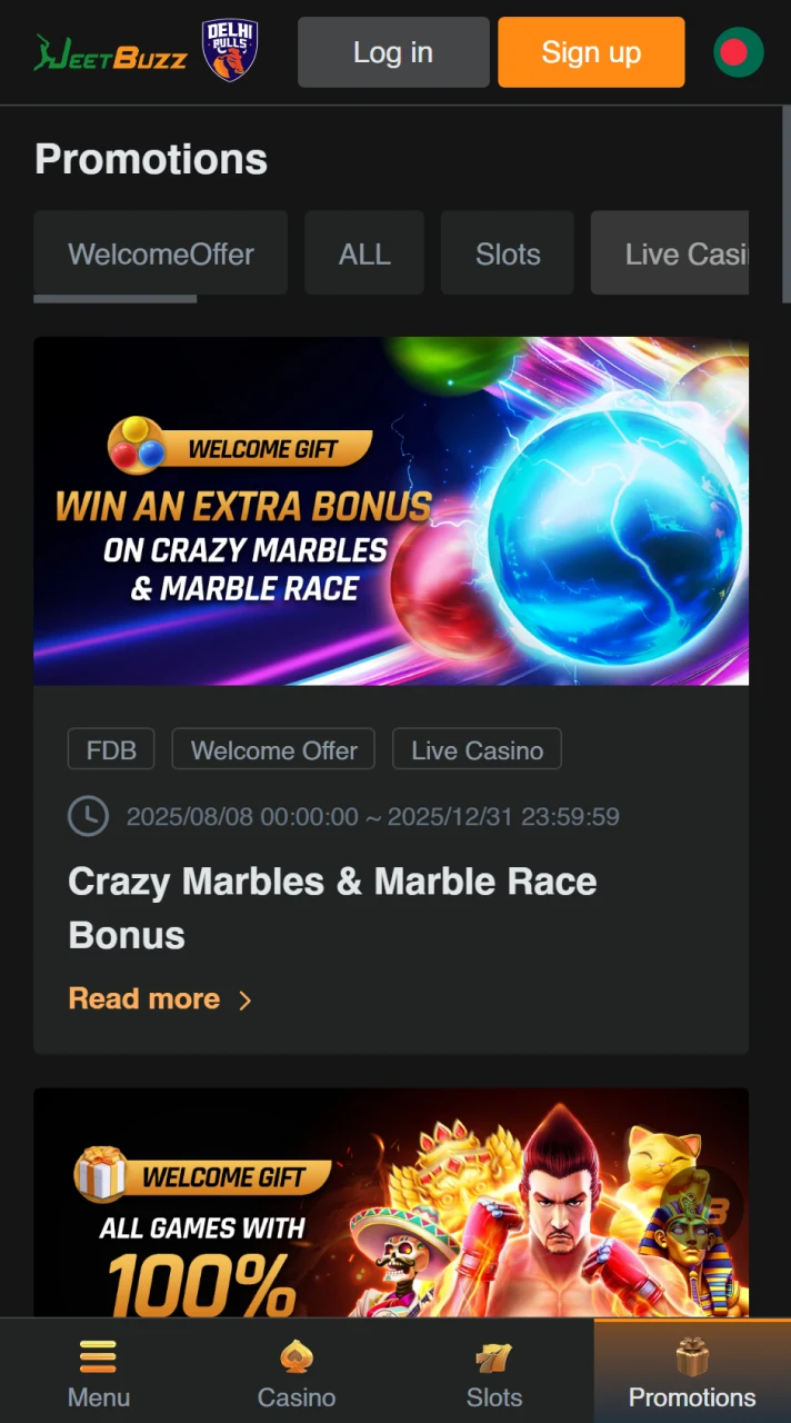 Claim your current Bonuses and promotions to boost your playing funds on JeetBuzz.