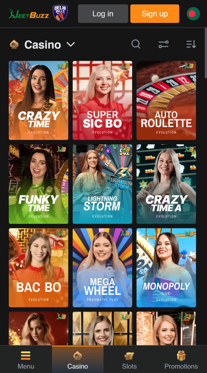 Join the Live Casino tables at JeetBuzz to play with real dealers and win.