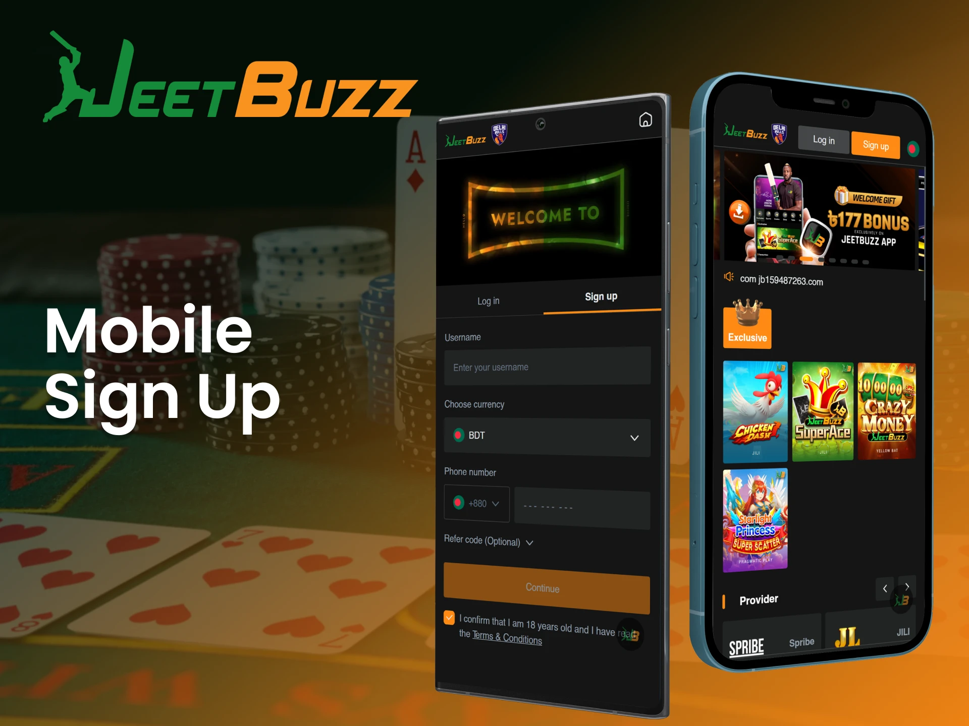 Complete your mobile sign up easily on your phone to join JeetBuzz now.