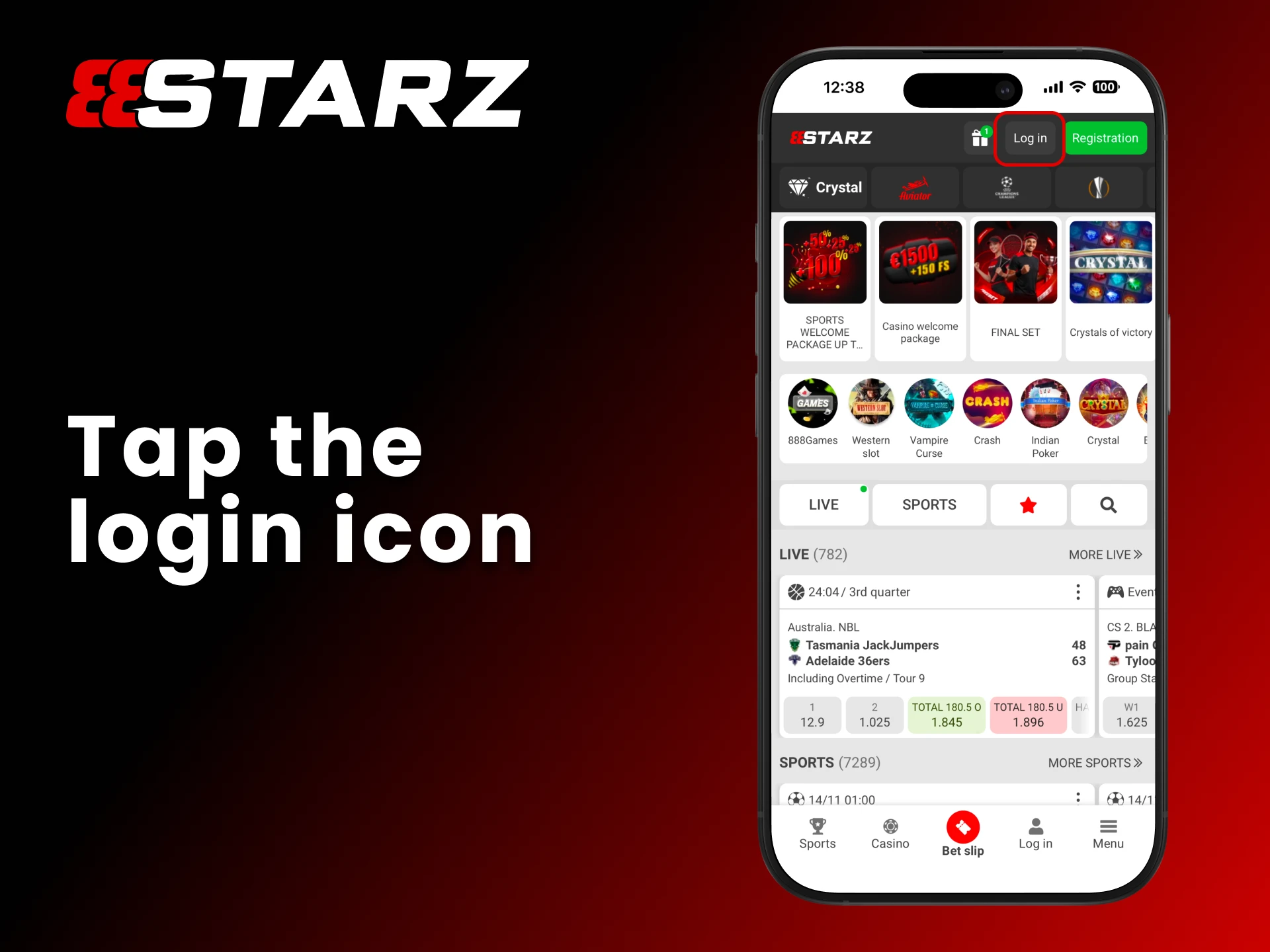 Tap the 888Starz login app icon to launch.