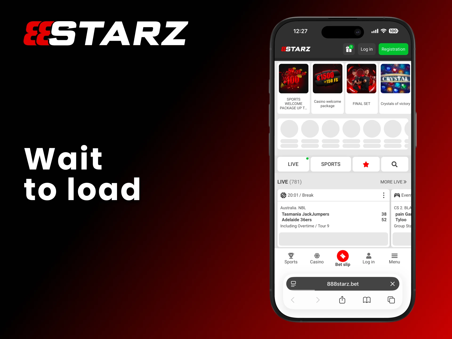 Wait for the 888Starz site to load completely.