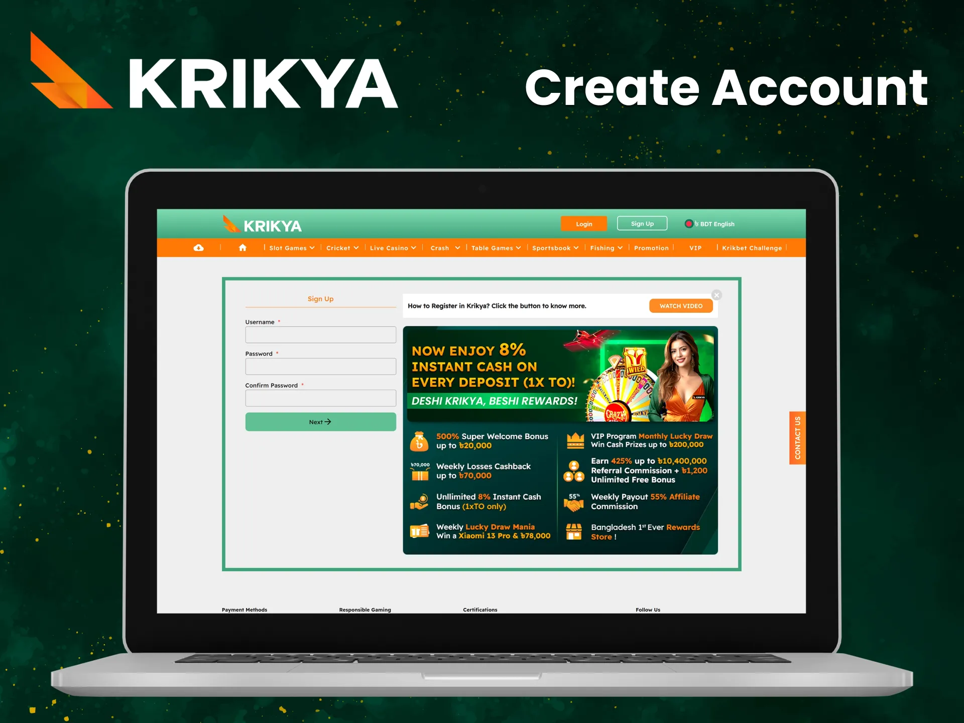 Start by accessing your Krikya account.