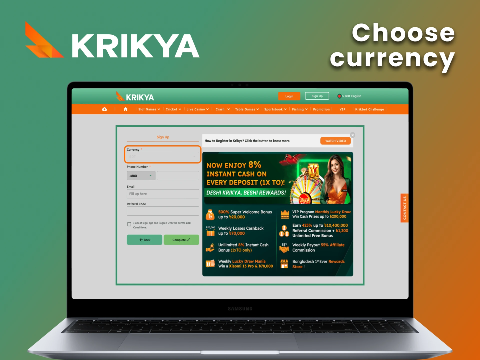 Choose your preferred currency at Krikya.